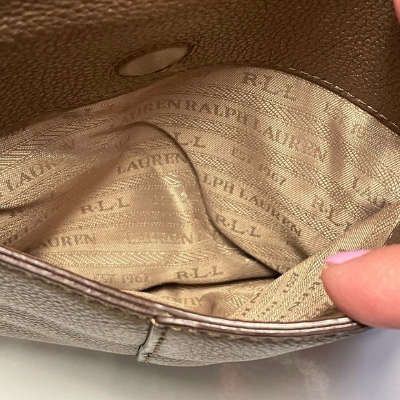 Lauren Ralph Lauren Leather Crossbody Bag Metallic Gold Purse Preppy - Picture 5 of 12